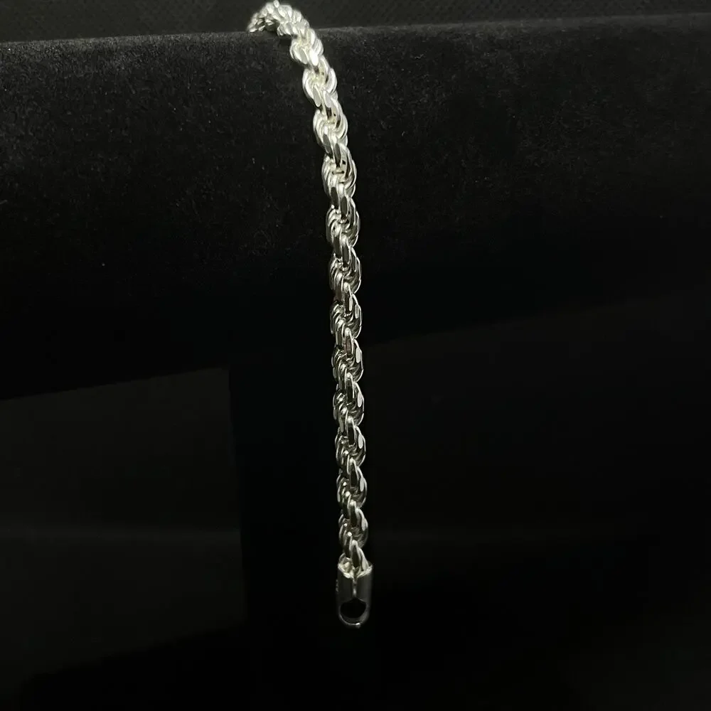 Esclava De Plata 925 Con Diseño Rope,925 Silver Bracelet With Rope Design - 9 In